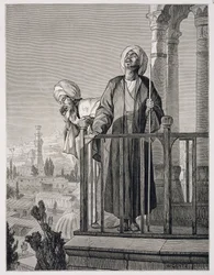 Muezzins kallelse till bön, 1800-talet (gravyr på papper)